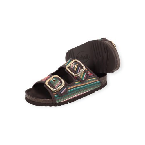 Scholl Noelle slipper in bruin leer met stof voor dames. Scholl Noelle slipper in bruin leer met stof voor dames.