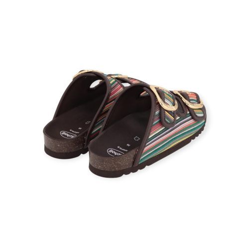 Scholl Noelle slipper in bruin leer met stof voor dames. Scholl Noelle slipper in bruin leer met stof voor dames.