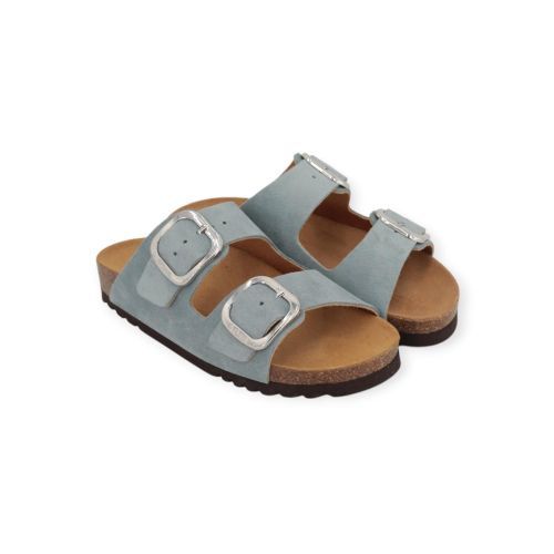 Scholl Noëlle slipper in lichtblauw suède voor dames. 