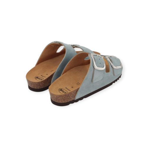 Scholl Noëlle slipper in lichtblauw suède voor dames. 