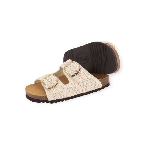 Scholl Noelle slipper in offwit raffia voor dames. Scholl Noelle slipper in offwit raffia voor dames.