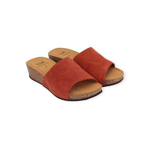 Scholl Vegas muil, slipper in rood suède voor dames. Scholl Vegas muil, slipper in rood suède voor dames.