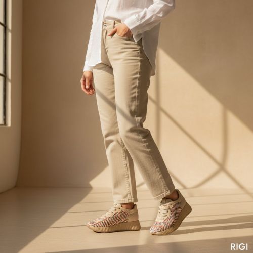 Softwaves Aurora dames sneaker in het multi kleur geweven leer.