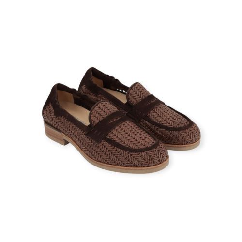 Softwaves Gabele dames mocassin in bruin raffia leer.