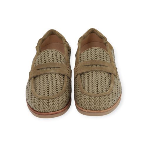 Softwaves Gabele dames mocassin in groen raffia leer.