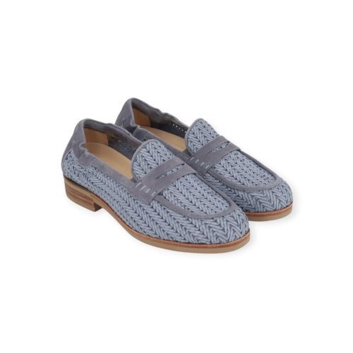 Softwaves Gabele dames mocassin in licht blauw raffia leer.