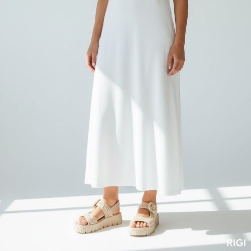 Softwaves Italina dames sandaal in beige raffia suede.