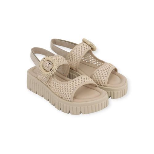 Softwaves Italina dames sandaal in beige raffia suede.