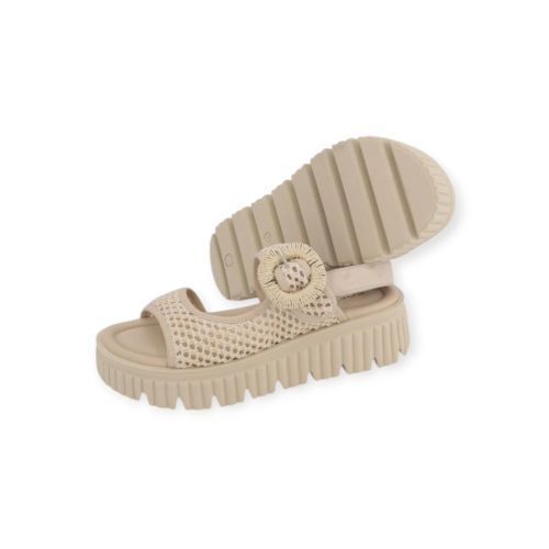 Softwaves Italina dames sandaal in beige raffia suede.