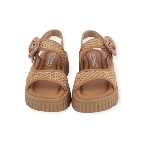 Softwaves Italina dames sandaal in camel raffia suede.