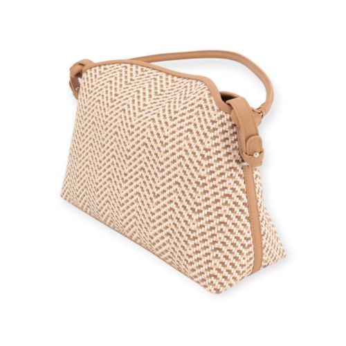 Softwaves Kristi Farro handtas in camel leer met bruine tinten raffia.