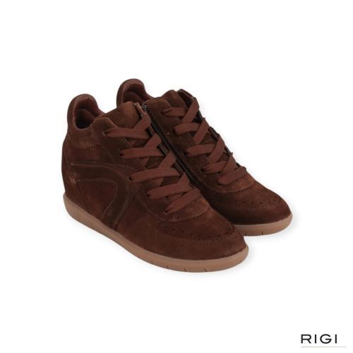 Softwaves Paris Patty sneaker, enkellaars voor dames in donkerbruin suède. Softwaves Paris Patty sneaker, enkellaars voor dames in donkerbruin suède.