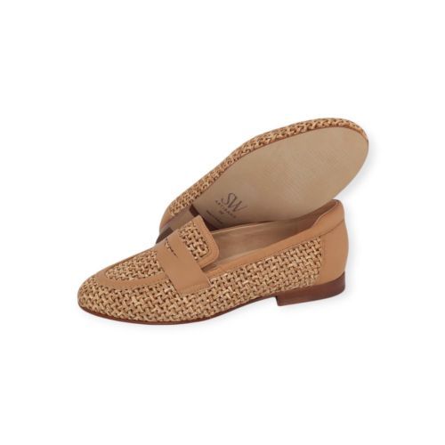 Softwaves Sean dames mocassin in cognac geweven leer.