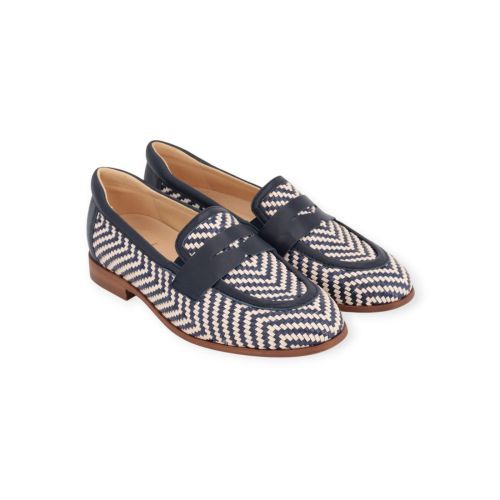 Softwaves Sel Mocassin in blauw met multi tressé voor dames. 