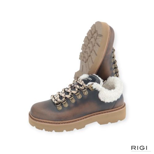 Stokton Bravon veterschoen in bruin leer met wol voor dames. Stokton Bravon veterschoen in bruin leer met wol voor dames.