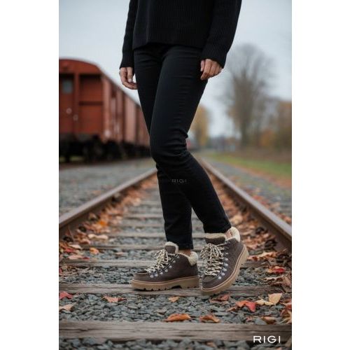 Stokton Loryn veterschoen in bruin crocco suède met wol voor dames. 