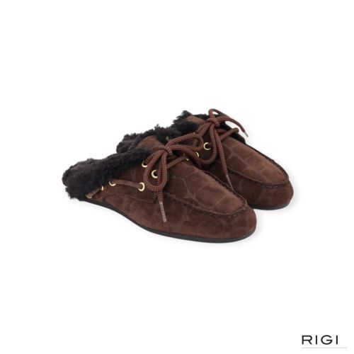 Toral Blanche/ Gold Curly wol versie in bruin crocco suède voor dames. 