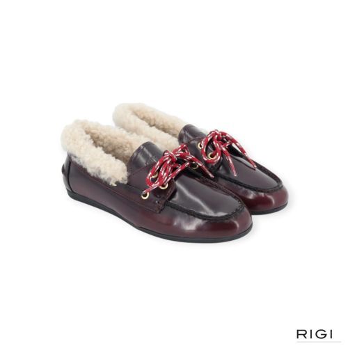 Toral Nahua Florantique, lining curly in bordeaux leer met wol voor dames. 