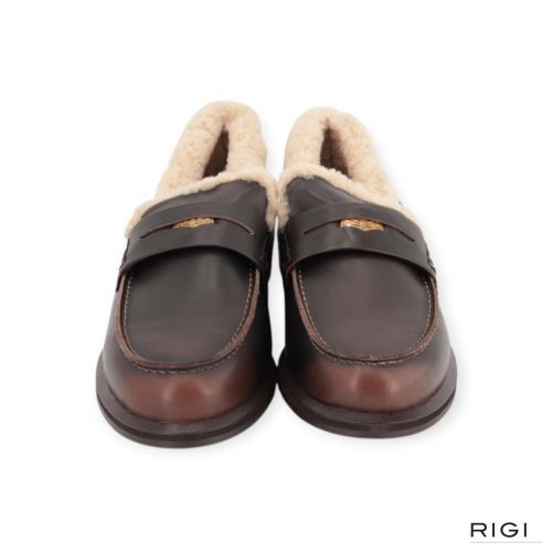 Toral Noa mocassin in bruin leer met wol voor dames. Toral Noa mocassin in bruin leer met wol voor dames.