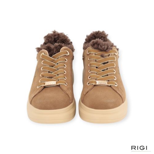 Tosca Blu City Jungle sneaker in cognac suède met wol voor dames. 