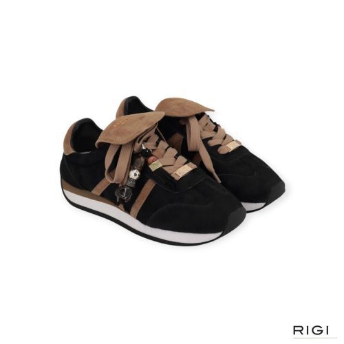 Tosca Blu sneaker Eclipse in zwart pony met cognac suède voor dames.