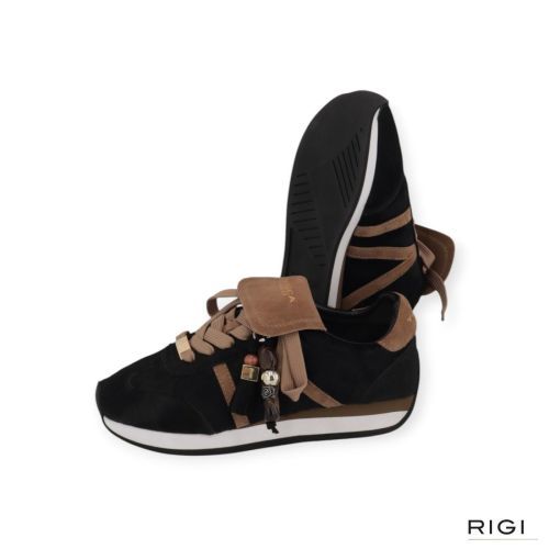 Tosca Blu sneaker Eclipse in zwart pony met cognac suède voor dames.