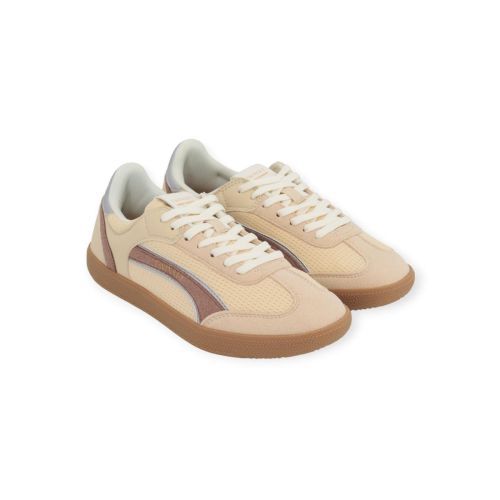 Twinset sneaker in off wit met camel suède voor dames. Twinset sneaker in off wit met camel suède voor dames.