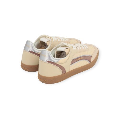 Twinset sneaker in off wit met camel suède voor dames. Twinset sneaker in off wit met camel suède voor dames.