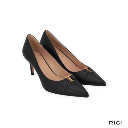 Twinset dames pump in zwart leer op hak van 7cm.