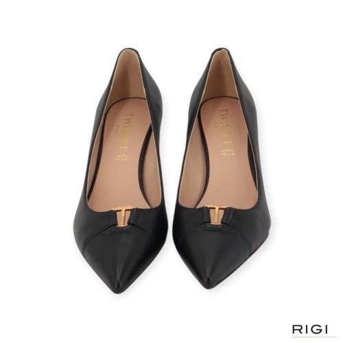 Twinset dames pump in zwart leer op hak van 7cm.