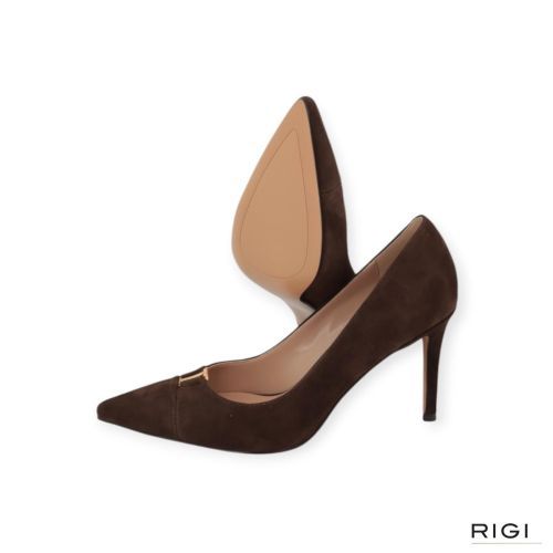 Twinset dames pump in bruin suede leer op hak van 9cm.
