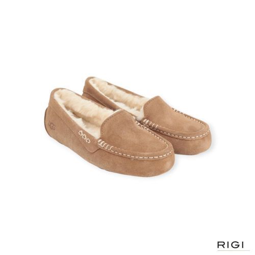 Ugg Ansley pantoffel voor dames in cognac, chestnut suède. 