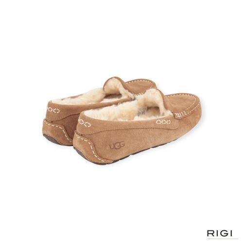 Ugg Ansley pantoffel voor dames in cognac, chestnut suède. 