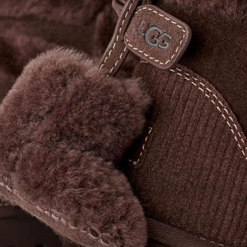 Ugg classic mini heritage voor dames in bruin suède met wol.