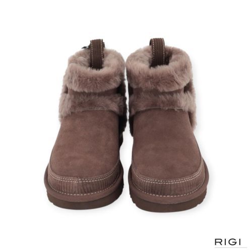 Ugg classic mini heritage voor dames in bruin suède met wol.