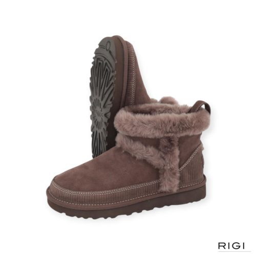 Ugg classic mini heritage voor dames in bruin suède met wol.