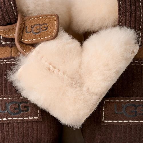 Ugg classic mini heritage voor dames in cognac, chestnut met bruin suède met wol.