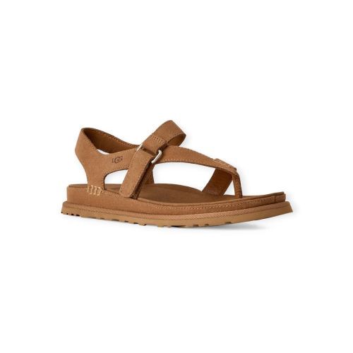 Ugg Goldengaze Toe Post sandaal in chestnut cognac suède voor dames. 