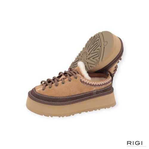 Ugg Heritage Lace-Up slipper in cognac ‘che’ chestnut met bruin suède voor dames. 