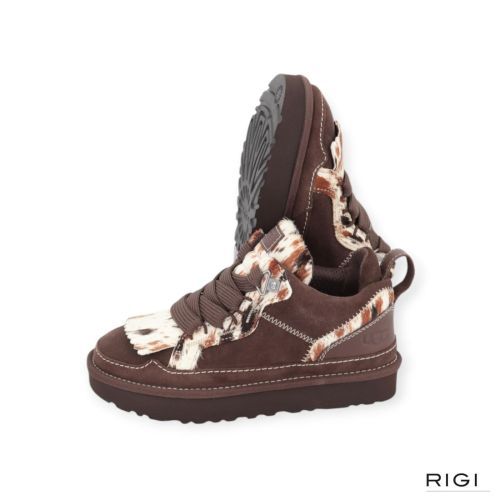 Ugg Lowmel Western veterschoen in bruin suède met cowprint voor dames. 