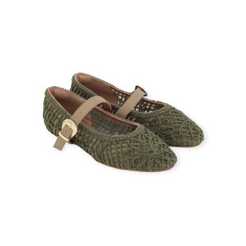 Valentina ballerina in groen geweven leer voor dames. Valentina ballerina in groen geweven leer voor dames.