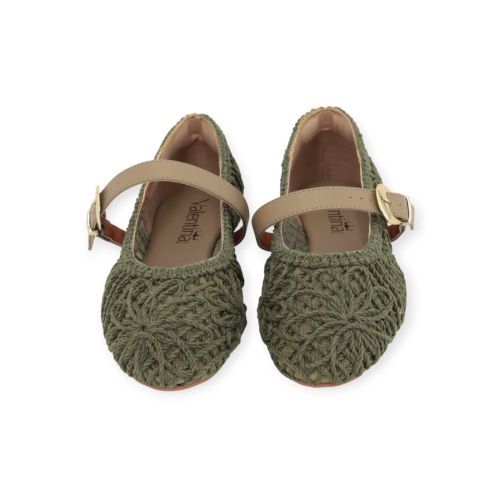 Valentina ballerina in groen geweven leer voor dames. Valentina ballerina in groen geweven leer voor dames.