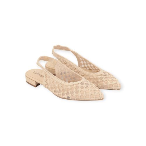 Valentina ballerina in beige geweven leer voor dames. Valentina ballerina in beige geweven leer voor dames.