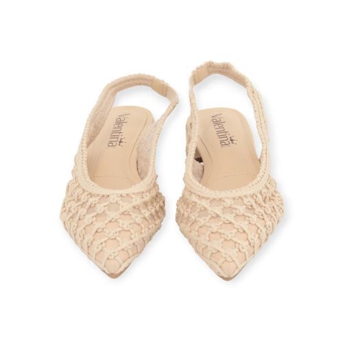 Valentina ballerina in beige geweven leer voor dames. Valentina ballerina in beige geweven leer voor dames.