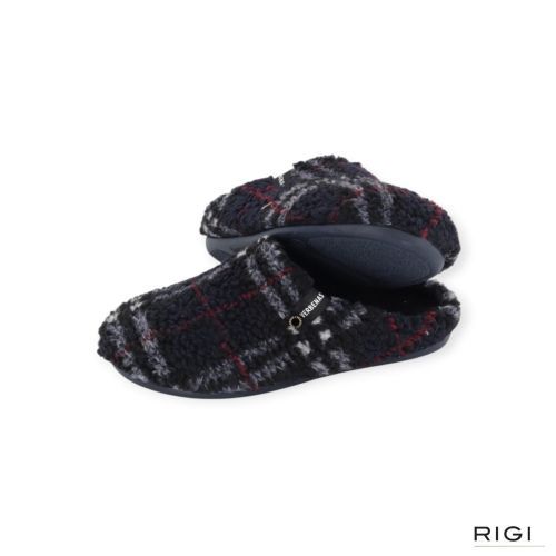 Verbenas Eagle Astun pantoffel in blauw, rood wol voor heren. Verbenas Eagle Astun pantoffel in blauw, rood wol voor heren.