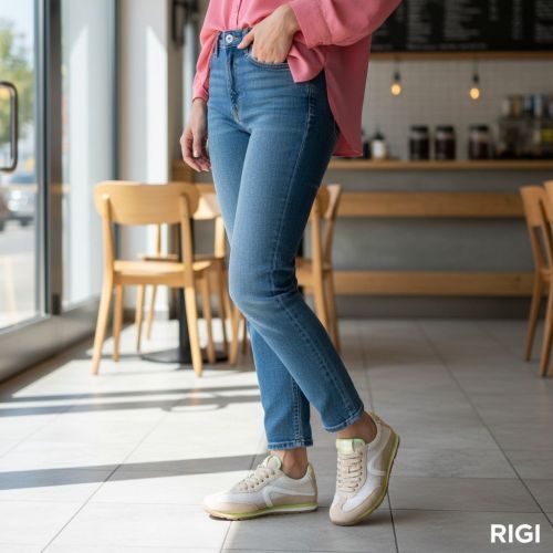 Verbenas Jamaica Herai dames sneaker in beige suede met groen.