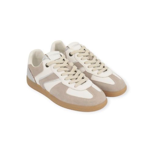 Verbenas Sora Sibela dames sneaker in het off wit met zilver leer.