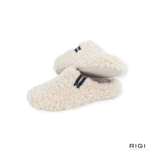 Verbenas York Curly pantoffel in beige wol voor dames. 