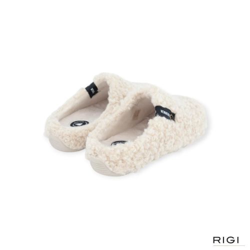 Verbenas York Curly pantoffel in beige wol voor dames. 