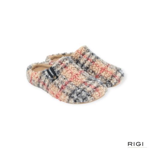 Verbenas York Plaid pantoffel in beige print wol voor dames. Verbenas York Plaid pantoffel in beige print wol voor dames.